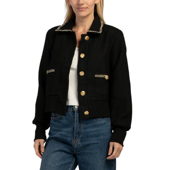 ELLEN TRACY Black Jacket With Tweed Trim - Picture 1 of 2